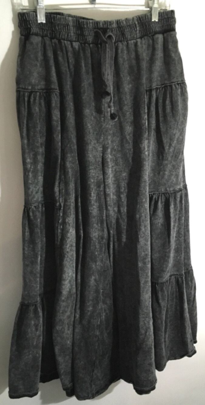 House of Harlow Women's Sz Medium Black Mineral Washed Wide Leg Tiered Boho Pant